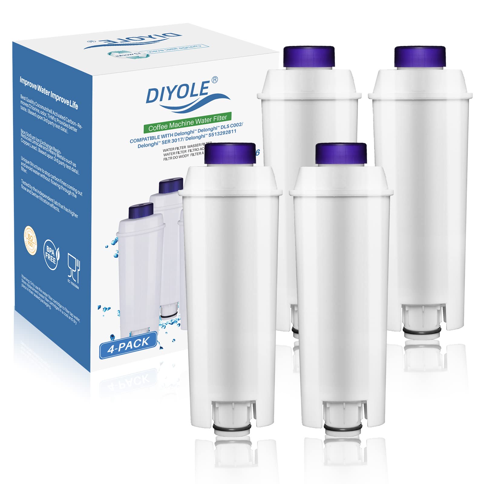Photo 1 of 4Packs DLSC002 Coffee Water Filter for Delonghi Water Filter Replacement, Compatible with ECAM, ESAM, ETAM, EC680, EC800