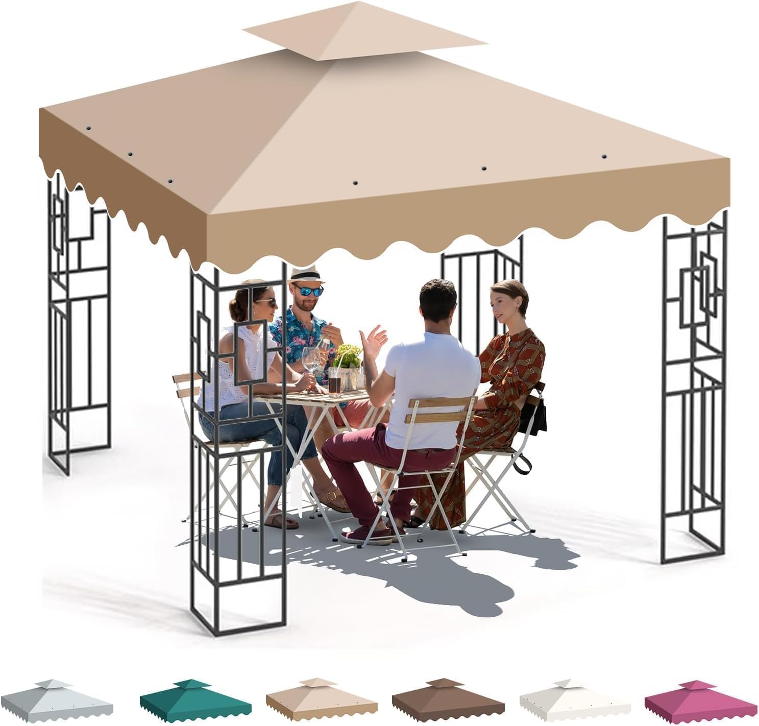 Photo 1 of 10x10 Canopy Replacement Top, Double Tiered Gazebo Cover with Air Vent Heavy Duty, Waterproof Gazebo Roof with Upgraded 300D Polyester for Outdoor Patio Garden Canopy (Khaki, Wavy Edge)