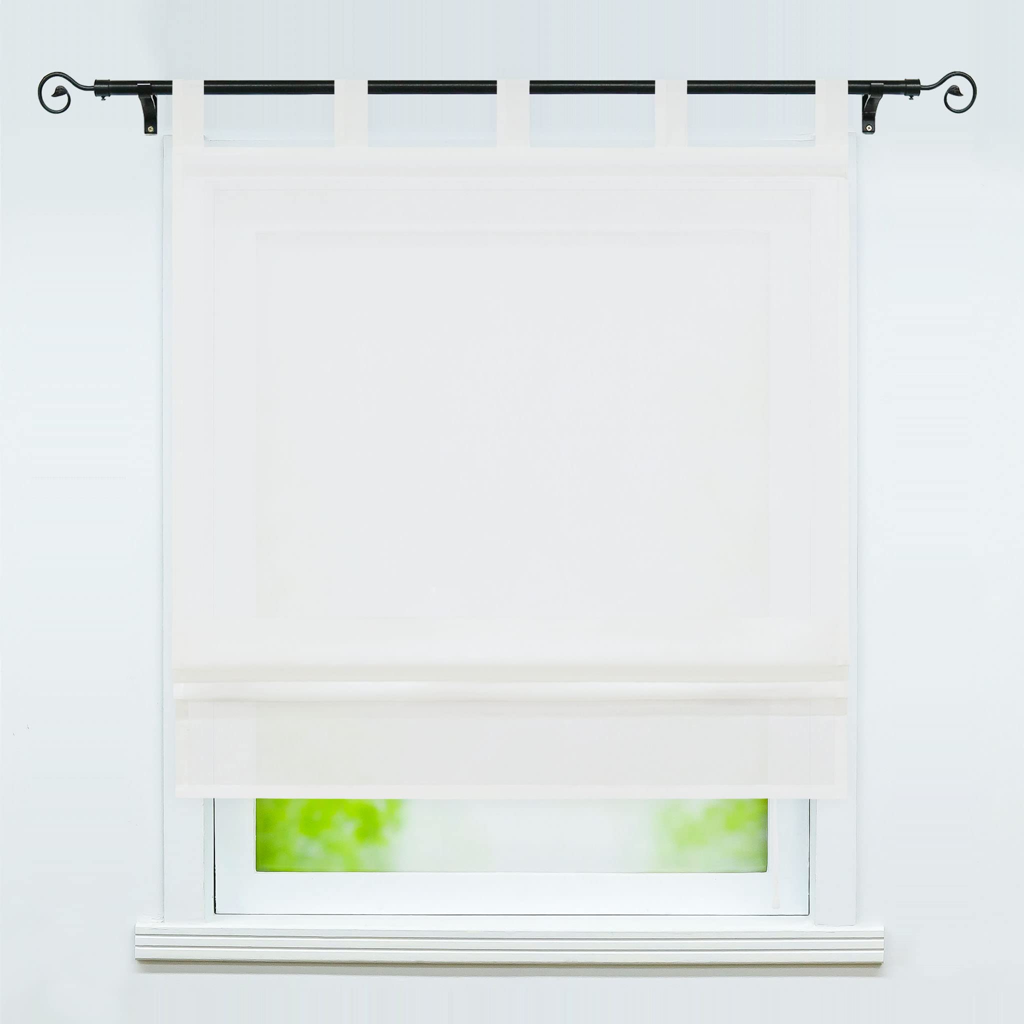 Delien Macaroon Roman Blind with Loops, Semi-Transparent Curtain, Plain Colour, Tab-Top Blind, Kitchen Short Scarves, Window Curtain, 1 Piece, W x H 80 x 140 cm, White