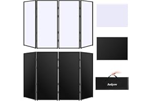 Aodyow DJ Facade Booth Portable Event Cover Screen-Foldable 4 Detachable Metal Frame Light Projector Display Scrim Panel Stand with Carry Bag for Show,Party,Gathering,DJ Stand(White and Black)