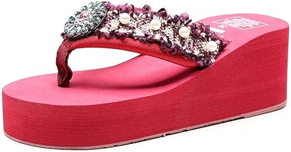 ladies red flip flops