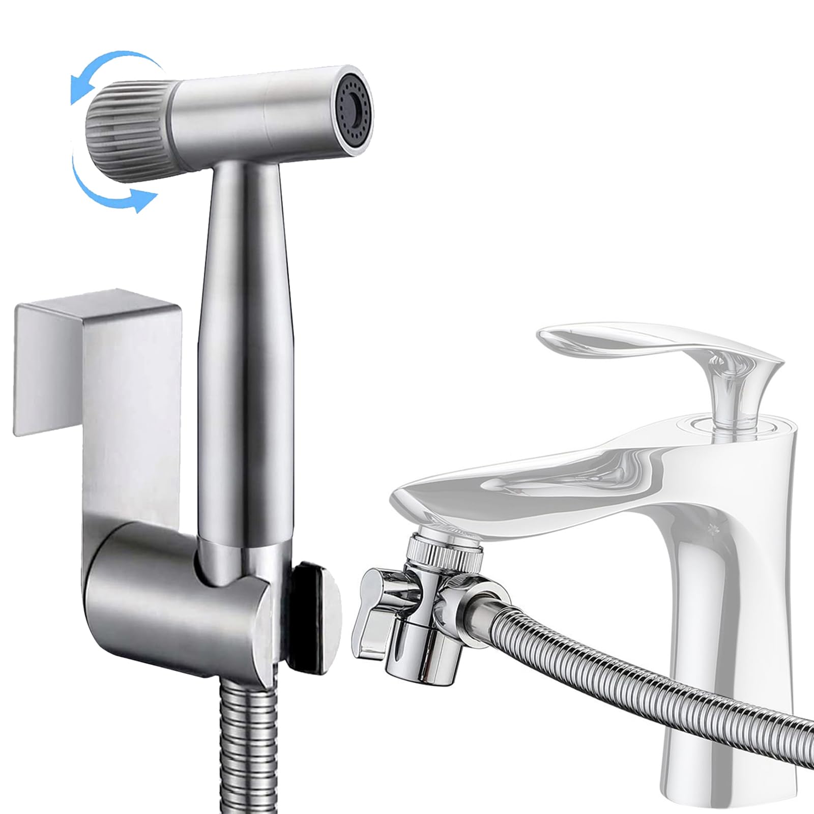Hand Held Bidet Sprayer, Stainless Steel Sprayer Shattaf Toilet Bidet Shower Head for Bathroom Sink or Toilet - with 59-inch Hose and Bracket Holder (3-Piece Suit)