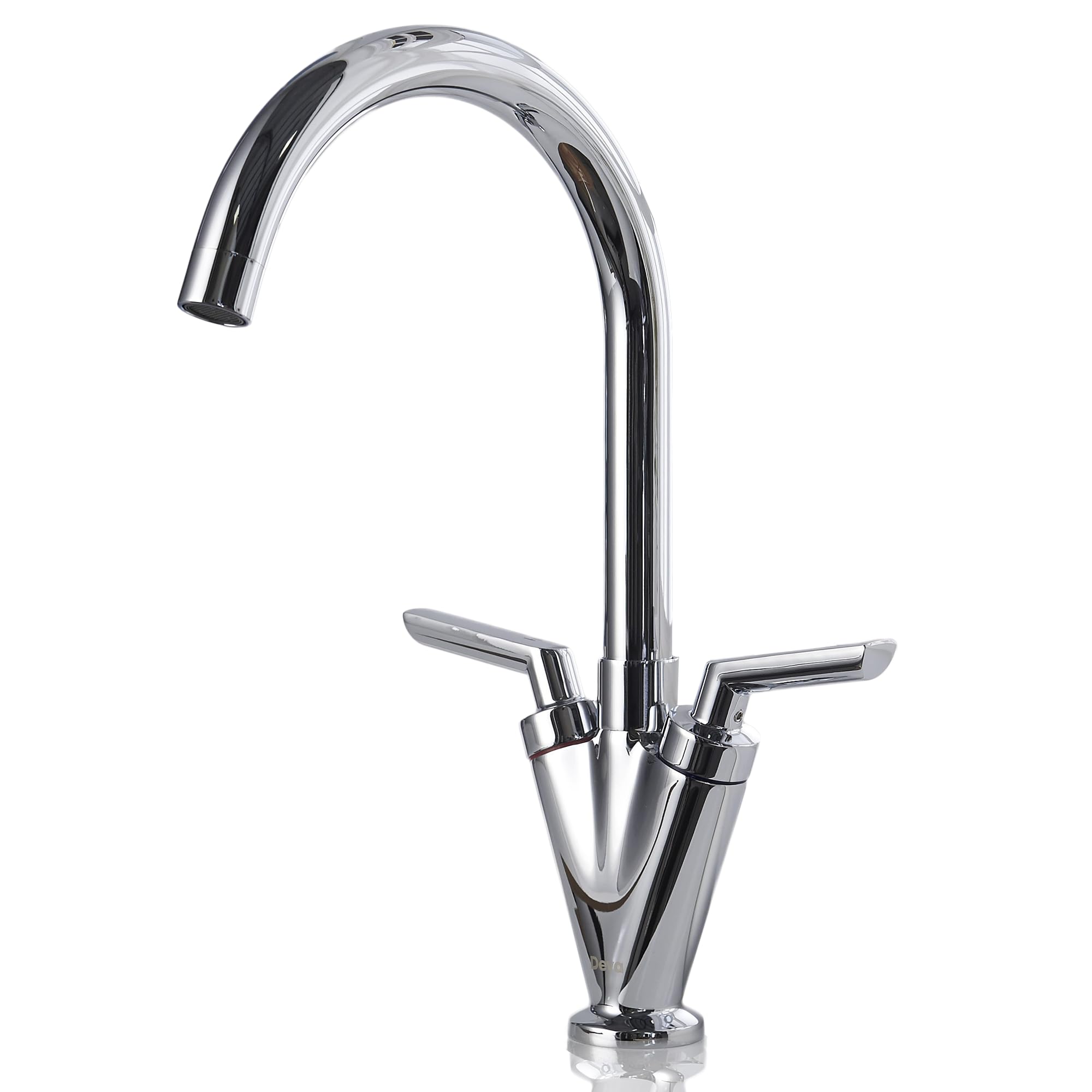 Deva Chrome Kitchen Sink Monobloc Mixer Tap with Dual Lever Handles - for Dual Single Basin - 360 Degree Swivel Spout - Silver Brass Mono Taps – UK Standard 1 Hole Kit - 12 Year Warranty LEV104