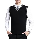 ZUEVI Men's Sweater Vests V-Neck Sleeveless Knitted Pullover Sweaters Relax Fit Classic Striped Vest Knitwear