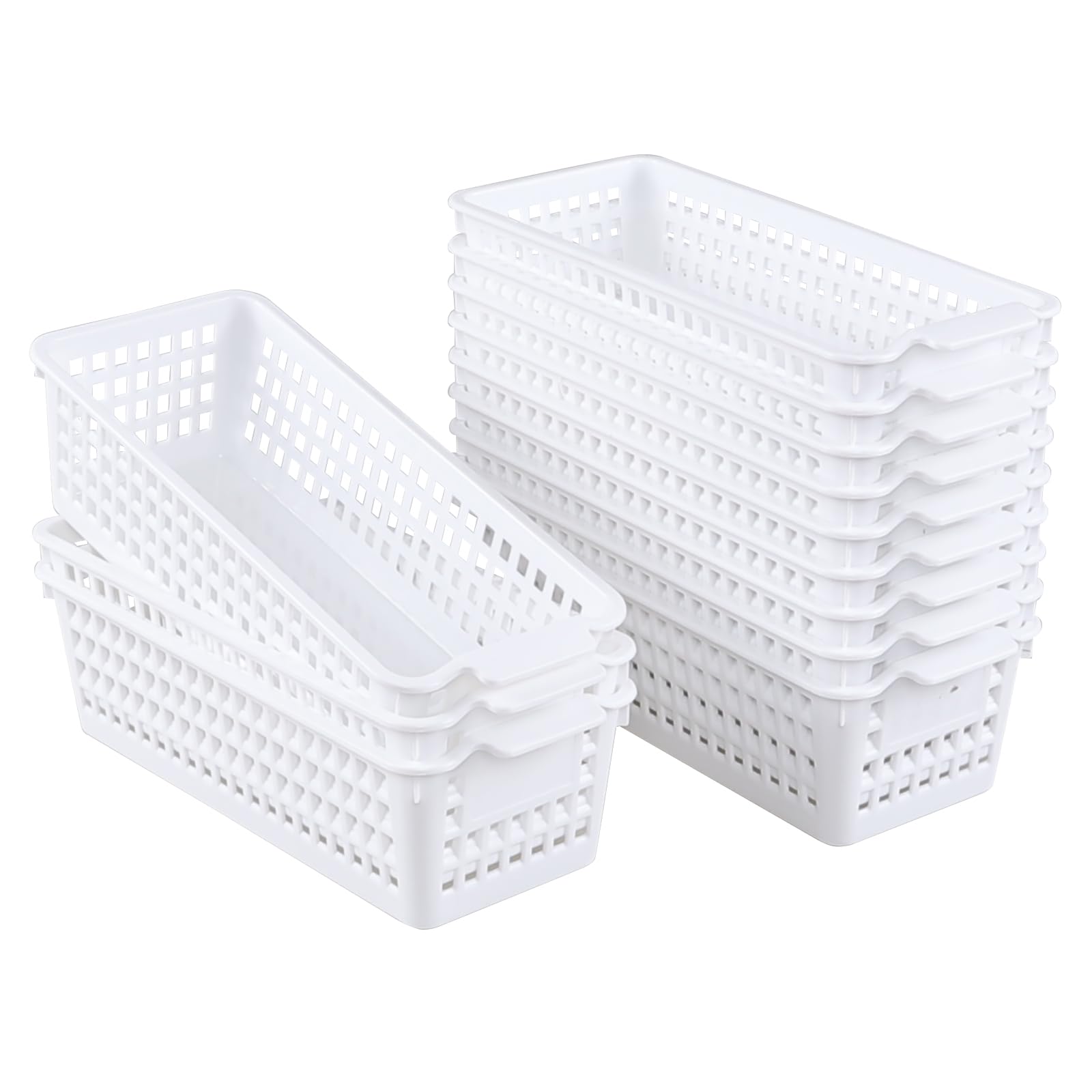 Hayixia 12 Pack Slim Plastic Storage Baskets, Small Organizing Basket Set, White