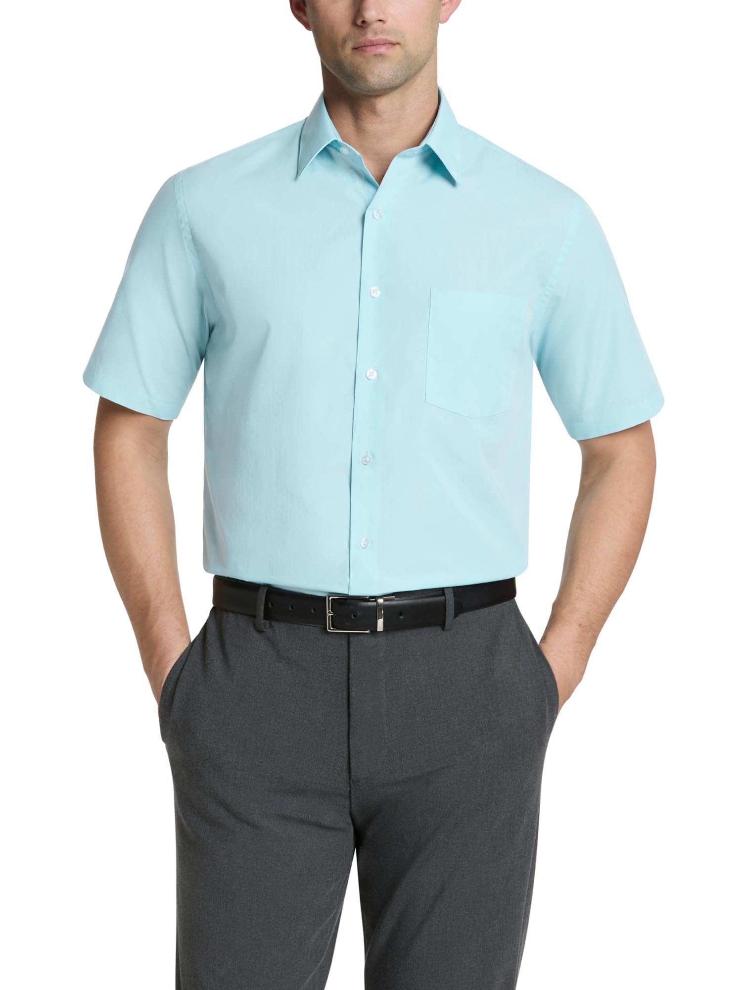 Van Heusen Men's Dress Shirts Short Sleeve Poplin Solid, Aqua Ocean Image