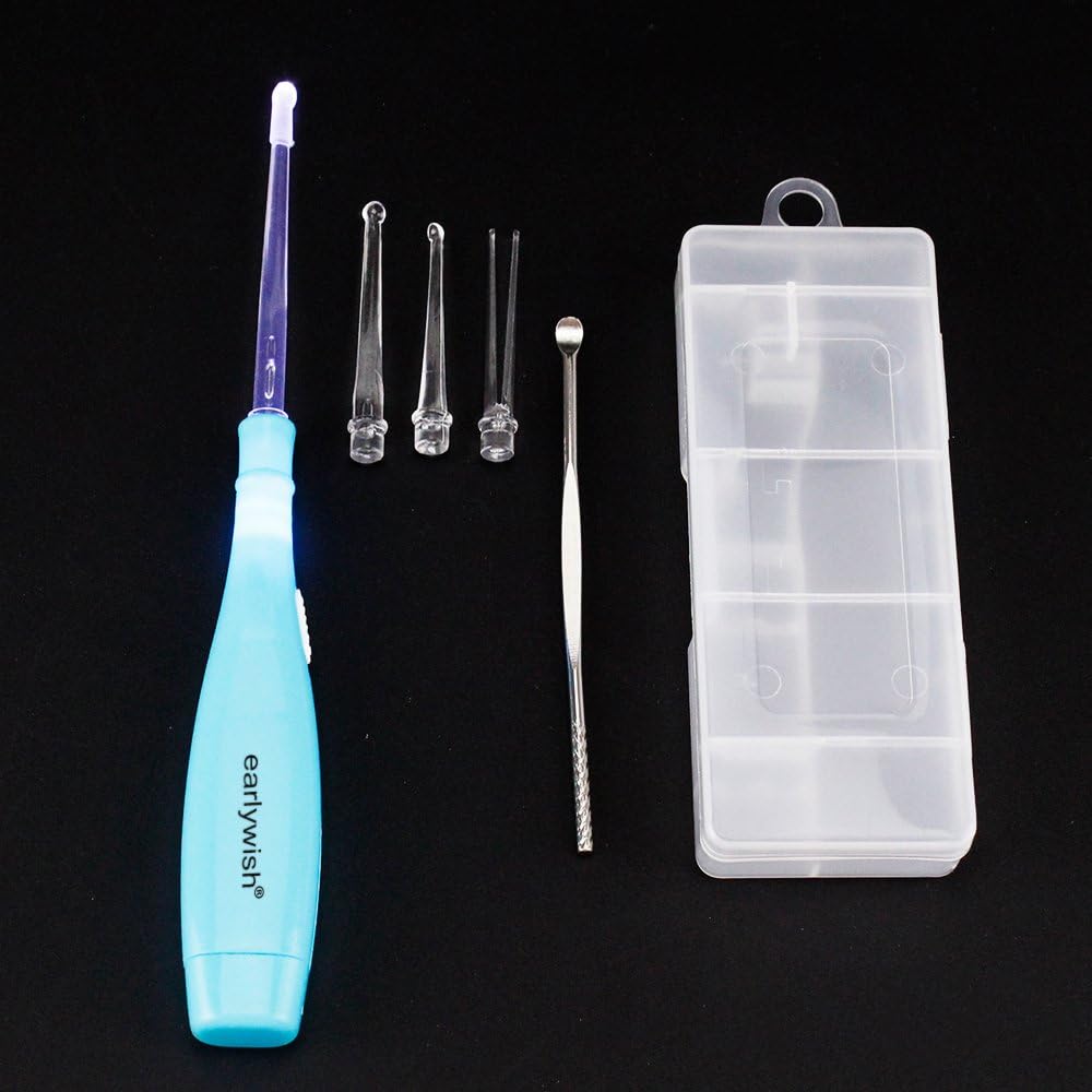 Earlywish Upgraded 6.75" Long Lighted Tonsillolith Pick Tonsil Stone Remover Tool with 5 Tips, Blue Handle with LED Light - Image 3