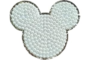 AYVISION Bling Rhinestone Ivory White Pearls Patches, Self Adhesive Sticker Iron On Patches, 3.5'' Height Mickey Mouse Iron on Stickers Patch for Backpack,Hats,Jeans,Fanny Pack