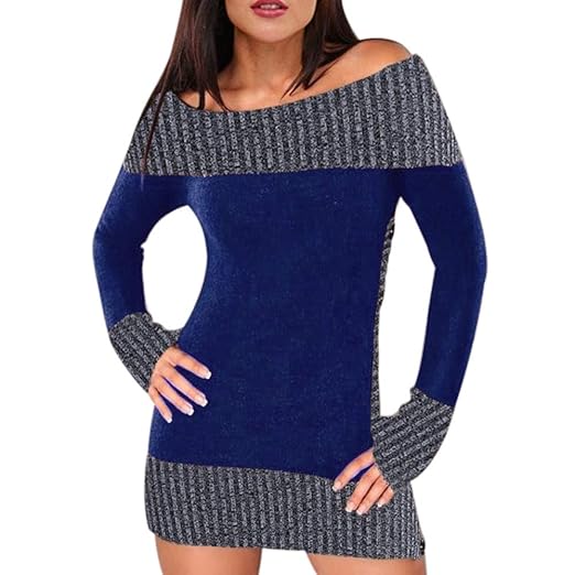 Leey Damen Pullover Kleider Strickkleid Sweater Winterkleider Kleid Sweatkleid Strickkleider Langarm Viele Farben Oversized S