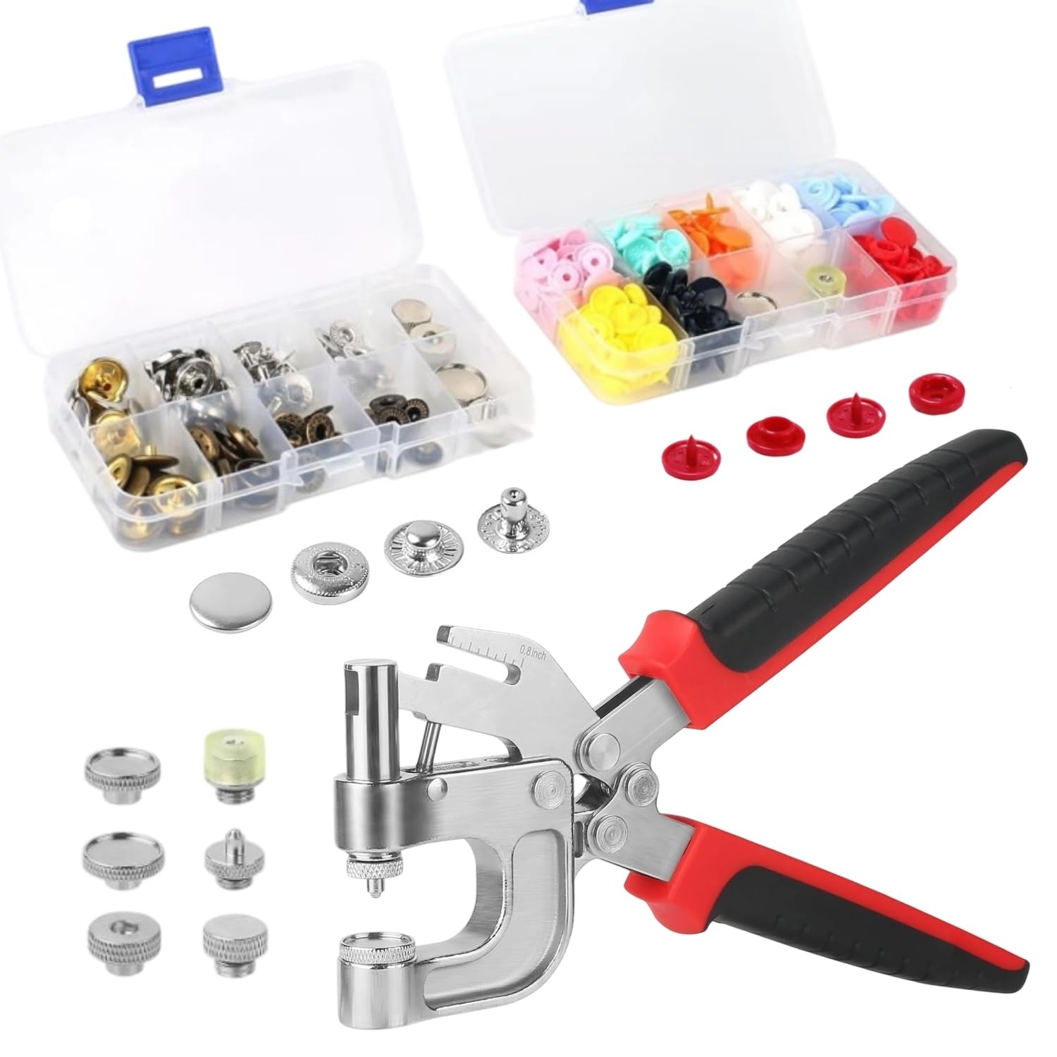 Photo 1 of Plastic Snaps and Tool Set, 8 Colors 192 PCS T5 Plastic Snaps for Fabric & 2 Colors 80 PCS 15 MM Metal Snap Fasteners Leather Press Studs with 6 Tool for Fabric, Sewing & Crafting