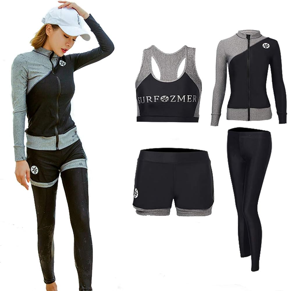 Amazon AILITI レディース フィットネス用水着 上下5点セット ビキニ 長袖ラッシュガード パーカー UVカット レギンス