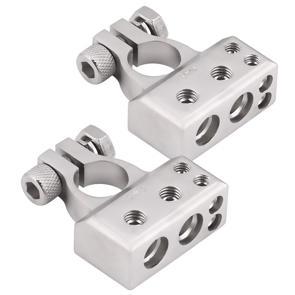 Battery Terminal Clamps, AWG Connector Clips with Protective Cover for 0/1/2/4/8 Gauge Silver Car Battery Cables Corrosion Resistant Durable