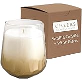 Cheers Candleware Wine Glass Candle 14oz – Creamy Vanilla Scented Candle in Gold Ombre Stemless Glass, Unique Gift for Women & Wine Lovers