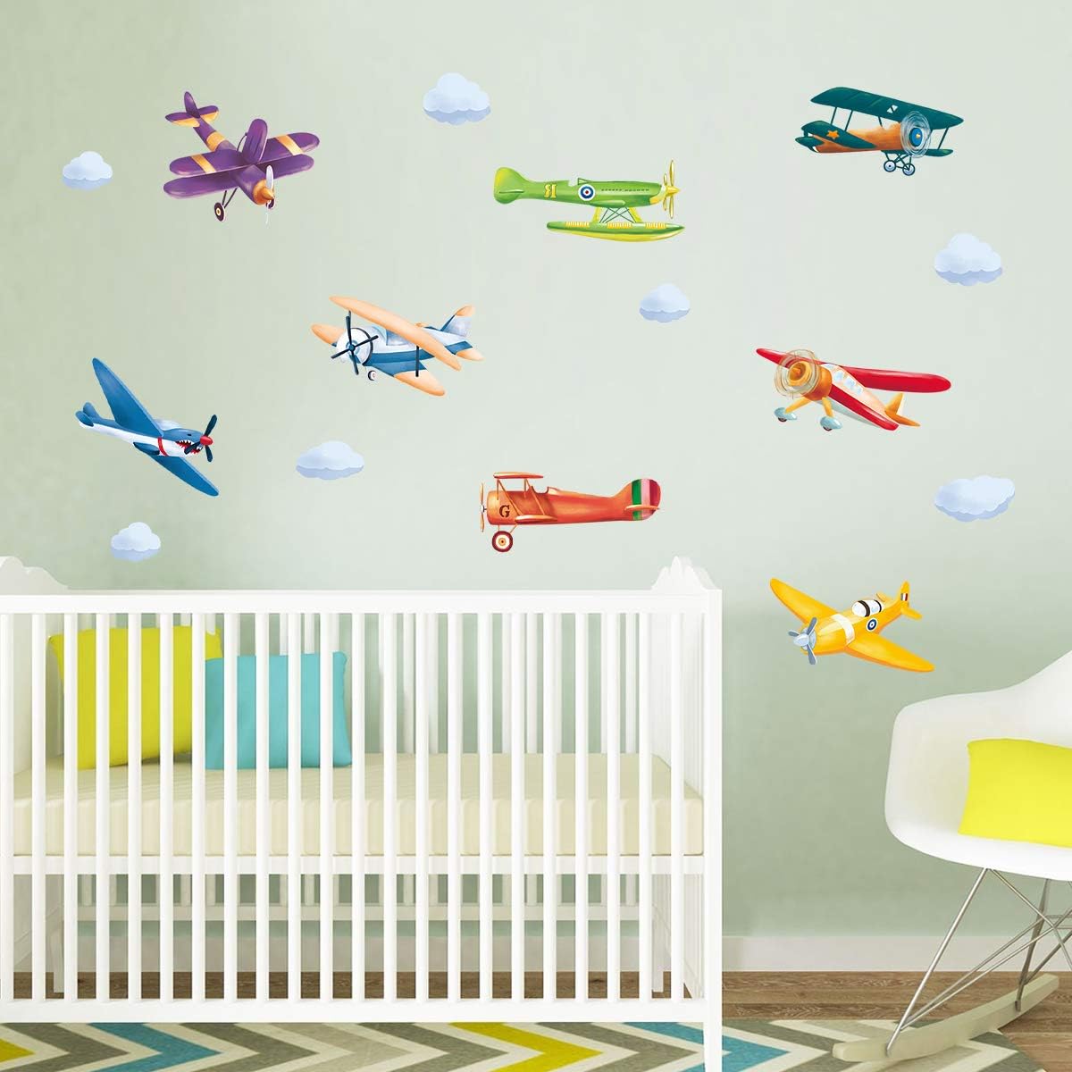 ufengke Colorful Airplane Wall Stickers Aircraft Biplane DIY Wall Decals Art Decor for Bedroom Playroom, Multicolor, 30cm x 90cm - Image 3