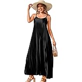 Kaei&Shi Satin Pleated Dress,Spaghetti Strap Flowy Long Sundress for Women,Classy Beach Wedding Guest Dresses Cocktail Party
