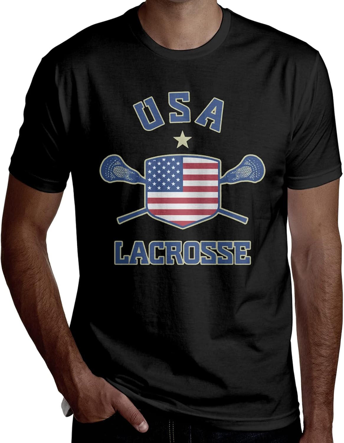 USA Flag Lacrosse Men's Men's T Shirt Short Sleeve Loose