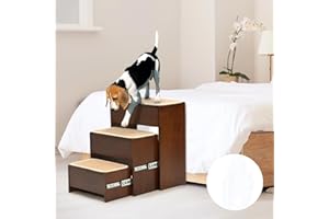 Barpor Dog Steps for Bed, 21 Inch Foldable Pet Stairs, Wooden Furniture Style Cat Stairs for Couch, No Installation 3 Tier