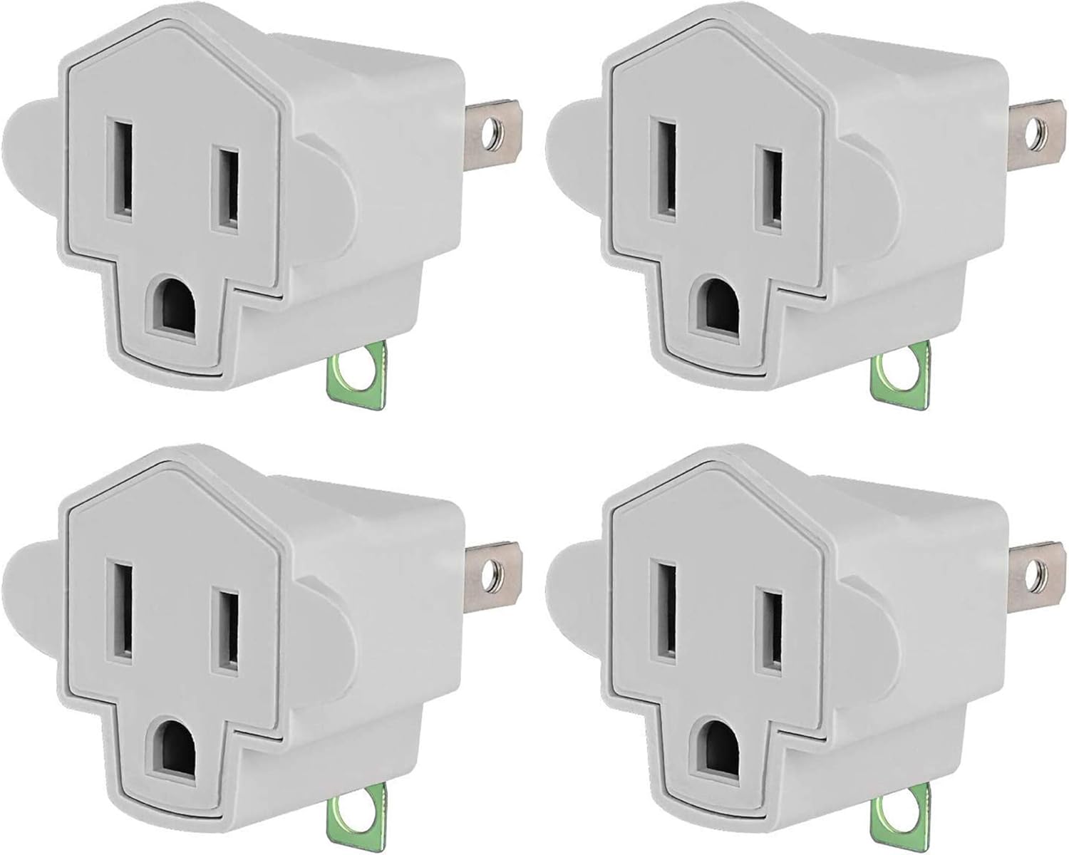 3-2 Prong Grounding Outlet Adapter, JACKYLED 3 Prong to 2 Prong Adapter Converter, ETL Listed Fireproof Material 200℃ Resistant Heavy Duty Wall Outlet Plug for Household Appliances Industrial, 4 Pack - - 