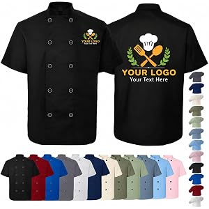 Custom Chef Coat Personalized Chef Jacket for Men Women with Name Logo | Customized Chef Uniform with Photo Text Hat,Short Sl