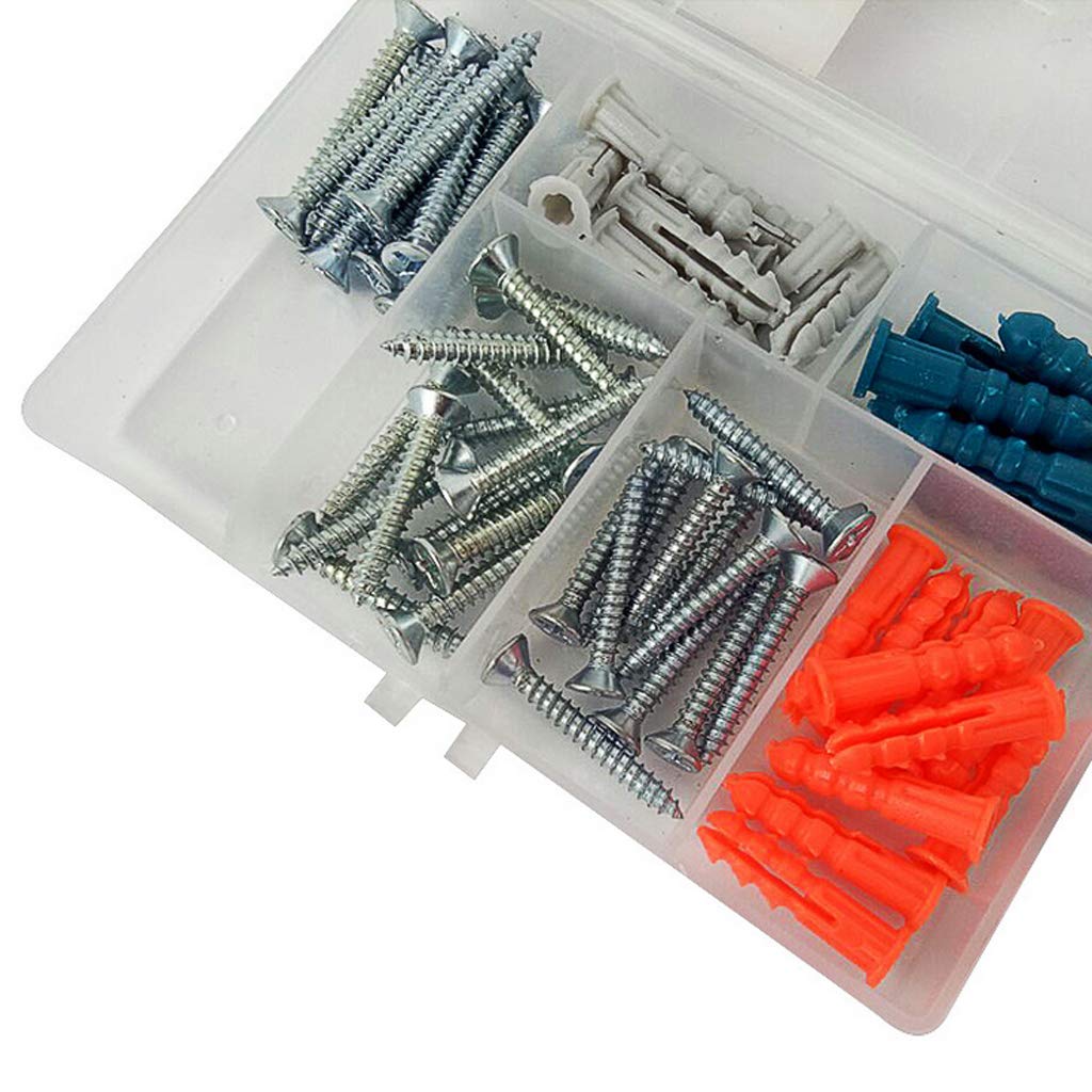 Plastic Drywall Anchors with Tapping Screws Assortment Kit 62pcs Pack in Clear Box