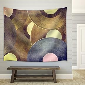 Vinyl Records Music Background - Fabric Wall Tapestry Home Decor - 51x60 inches