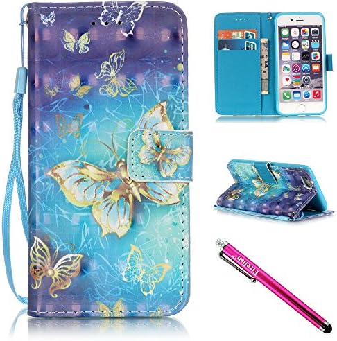 iPhone 5S Case, iPhone 5 Wallet Case, Firefish [Card Slots] [Kickstand] Flip Folio Wallet Case Synthetic Leather Shell Scratch Resistant Protective Cover for Apple iPhone 5/5S/SE-Butterfly