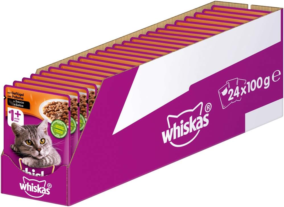 Whiskas 1 Katzenfutter Geflugel In Sauce Hochwertiges Nassfutter Fur Ausgewachsene Katzen 24 Beutel A 100g Amazon De Haustier