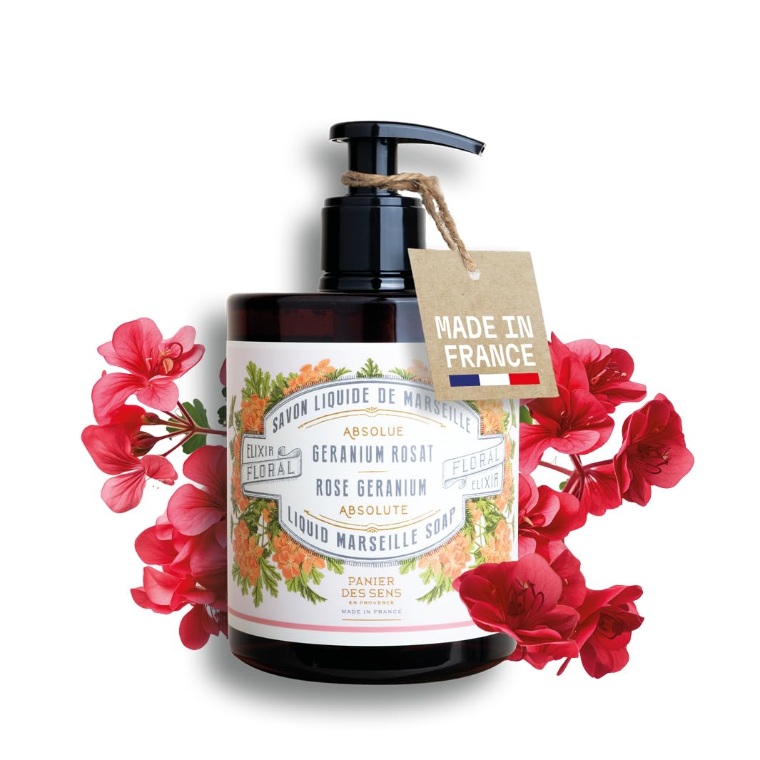 Rose Geranium Hand Wash 500ml – Moisturising Liquid Hand Soap 96% Natural – French Savon de Marseille – Olive & Coconut Oil – Luxury Bathroom & Kitchen Soap – Panier des Sens