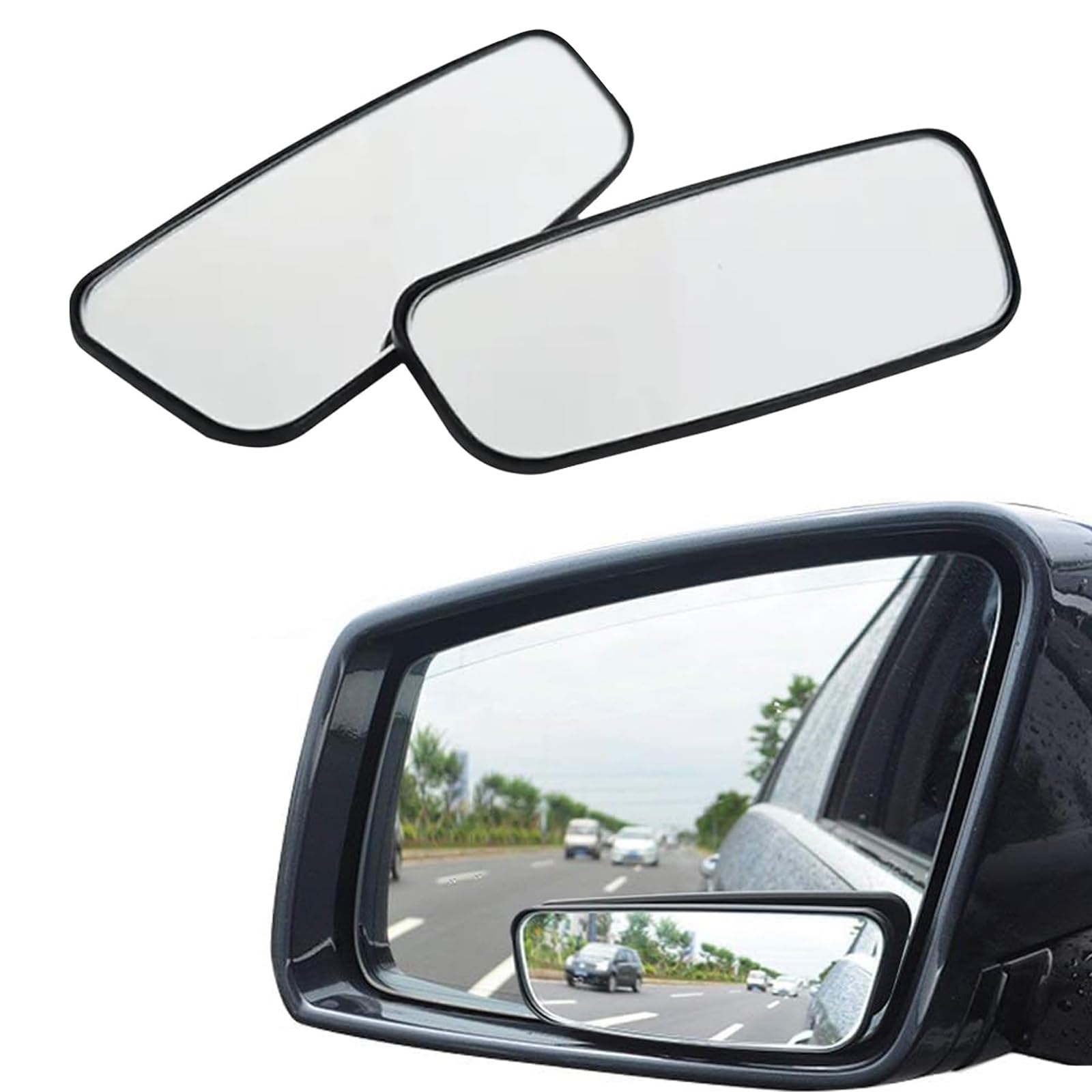Photo 1 of 2 PCS Blind Spot Mirror, Rectangular Framed Curved Wide-angle Rearview Mirror, HD Anti-glare Parking Accessory with Adjustable Bracket, Truck Accessories for Men (Black)