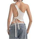 MakeMeChic Women's One Shoulder Tie Back Tank Top Sleeveless Rib Knitted Summer Crop Tops