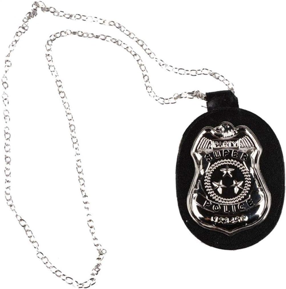 Dress Up Pretend Play Police Badge Necklace with Chain Clip Cosplay Accessories