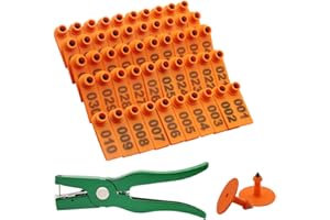 LUCKY FARM Sheep Ear tag plier& 001-100 Numbered Goat Ear Tags and 2pcs pins for Dog Deer and Livestock Animals(Orange)
