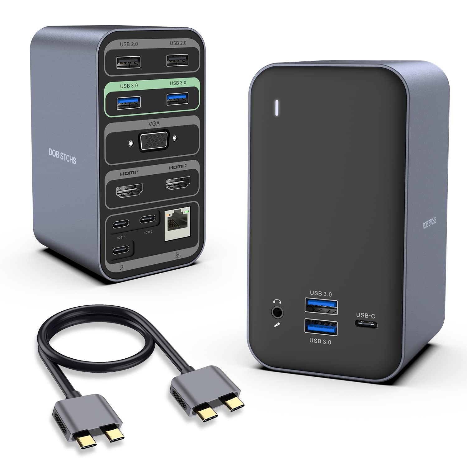 DOB SECHS USB C Docking Station Dual Monitor for MacBook Pro, 13-in-2 Laptop Docking Station for MacBook Pro/Air with 2 4K HDMI Display, 1 VGA, 6 USB A, 1 USB C,Audio/Mic, LAN, 87W PD 3.0