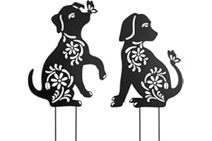 YY-Ladybug Dog Decorative Garden Stakes Outdoor Metal Dog Statues Animal Decorative Garden Stakes Outdoor Dog Decor Stakes Set of 2