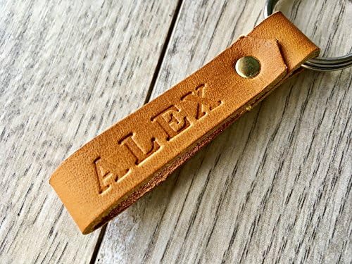 Hand stamped key fob, personalized key chain, personalised key fob, genuine leather key fob, stamped key chain