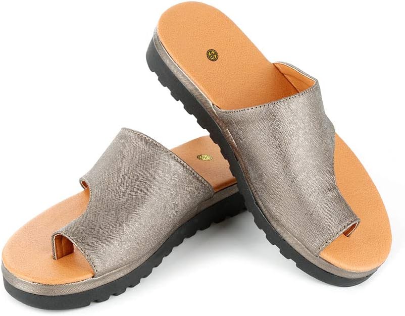 hongxinyuan Orthopedic Bunion Corrector for Women Sandals PU Leather Shoes Soft Thick Bottom Big Toe Correction Beach Slippers