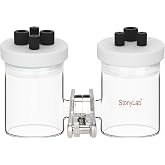 stonylab H-Type Electrolytic Cells, Borosilicate Electrochemical Cell with Double Electrolytic Cell Replaceable Ion-Exchange Membrane Electrolyzer Sealed Electrochemical Cells with PTFE Lids, 100 ml