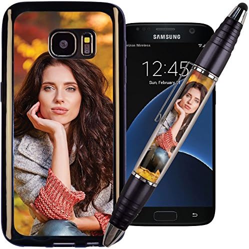Black PixStylus &amp; Galaxy S7 PixCase - Make A Personalized Set - Just Insert Photos or Design Your Own Inserts Online - Combination Pen/Stylus Paired with a Shock Absorbing Case