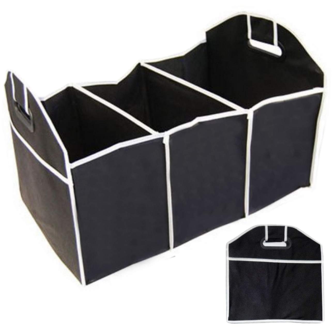 O&W Security Car Boot Organiser Foldable Boot Bag Car Bag Folding Basket Black with Reinforced Handles ABS 55 cm x 35 cm x 30 cm