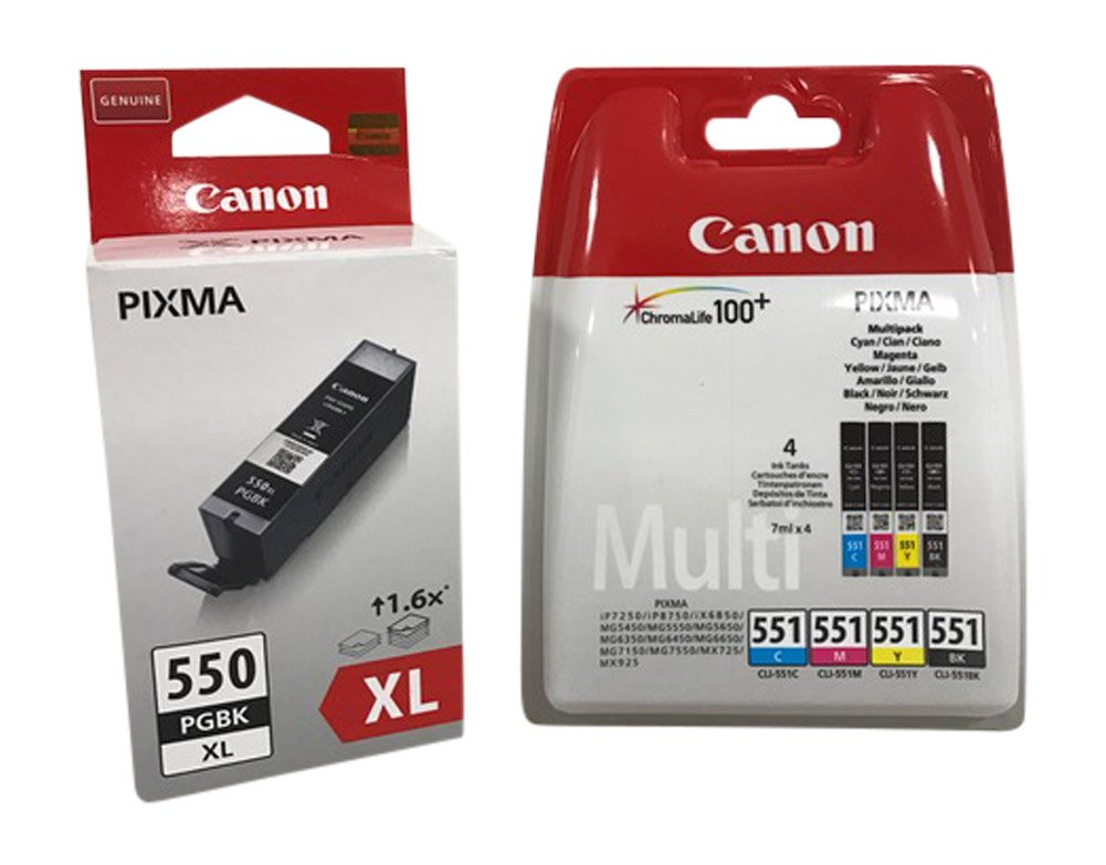 Canon 550XL Black & 551 Black Cyan Magenta Yellow Ink Cartridge Combo Bundle Pack
