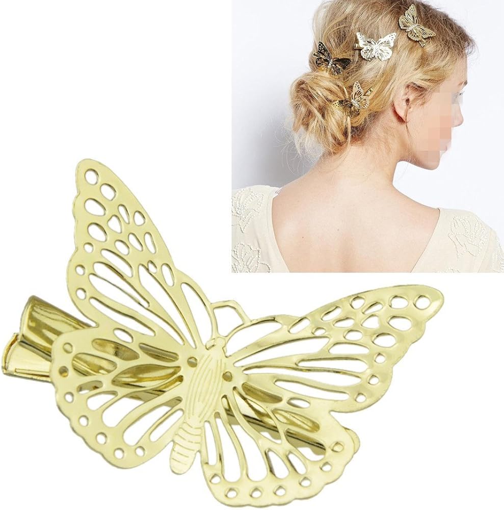 Feelontop Fashion Hair Jewelry Gold Plated Butterfly Hair