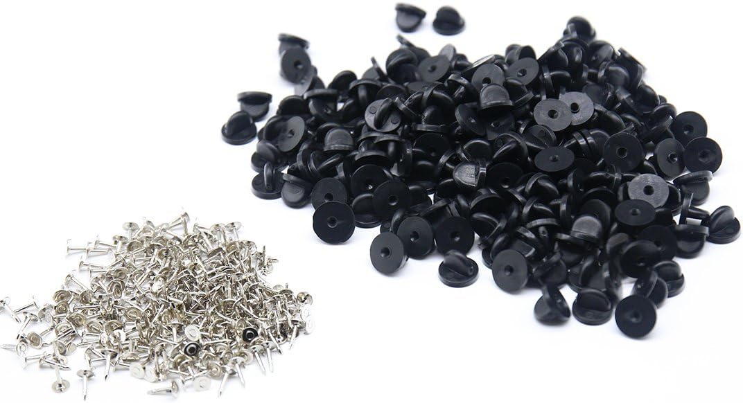 200 Pack Butterfly Clutch PVC Rubber Pin Backs Keepers with 200 Pack Tie Tacks, Replacement Uniform Badge Comfort Fit Tie Tack Lapel Pin Backing Holder Clasp,Black