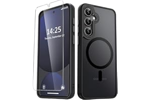 YENAPOON for Samsung Galaxy S25 Case, Matte Magnetic Phone Case with 1 Screen Protector, Support for Magsafe, Translucent Frosted Shockproof Protective Cover for Samsung Galaxy S25, Black
