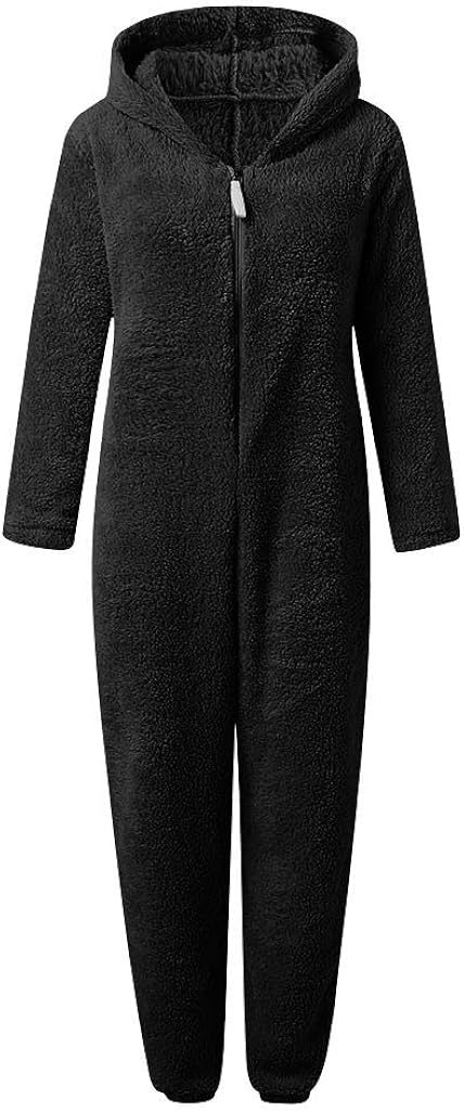 VEKDONE Women Winter Warm Sherpa Romper Fleece Onesie Pajama One Piece Zipper Hooded Jumpsuit Sleepwear Playsuit at  Women’s Clothing store