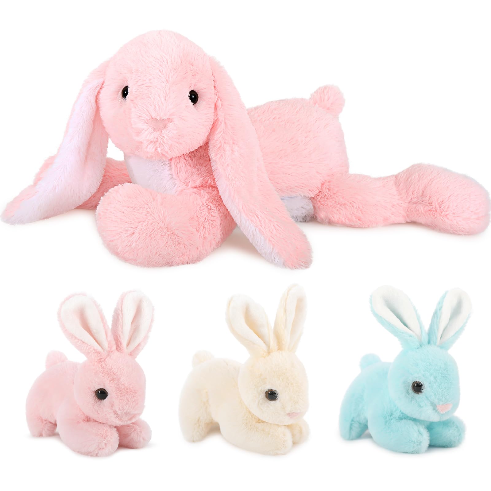 Photo 1 of MaoGoLan 4Pcs Giant Bunny Stuffed Animal with 3 Babies Inside, 24" Easter Bunny Plush Toys, Soft and Cuddly Pink Stuffed Rabbit Gift for Kids,Girls,Boys,Teens