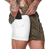 HANERDUN Men 2 in 1 Workout Running Athletic Shorts Sport Pants with Pocket