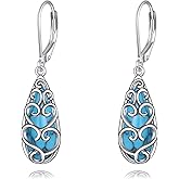 POPLYKE Teardrop Turquoise Earrings 925 Sterling Silver Leverback Earrings for Women Turquoise Jewelry