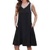 Hersuitful Women's Summer Casual Sundresses 2025 Beach Vacation Sleeveless Striped Trim V Neck Mini Dresses with Pockets