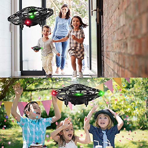 Flying Toys Drones for Kids, 2019 Improved Flying Ball Drone Toy with Infrared Sensor Auto-Avoid Obstacles 360°Rotating LED Light, Mini Quadcopter Hand Operated Drones for Boys or Girls (Black)