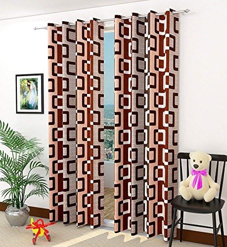 Galaxy Home Decor Polyester, Cotton, Jute, Leather Abstract Grommet Curtain For Window (Brown, 5ft) - Pack of 2